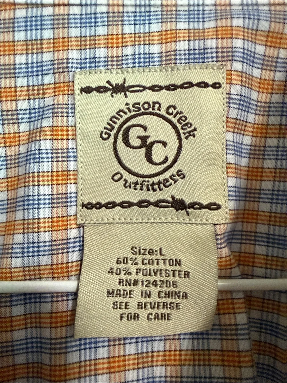 Gunnison Creek Outfitters Light Orange and Blue Plaid Men's Button-Down Shirt